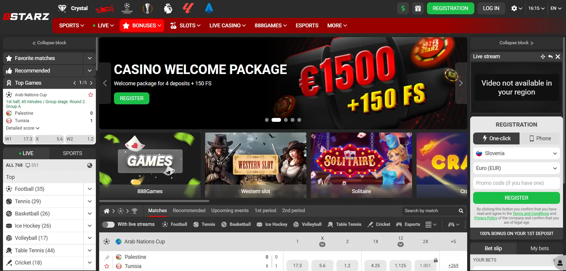 888starz Casino-Menü